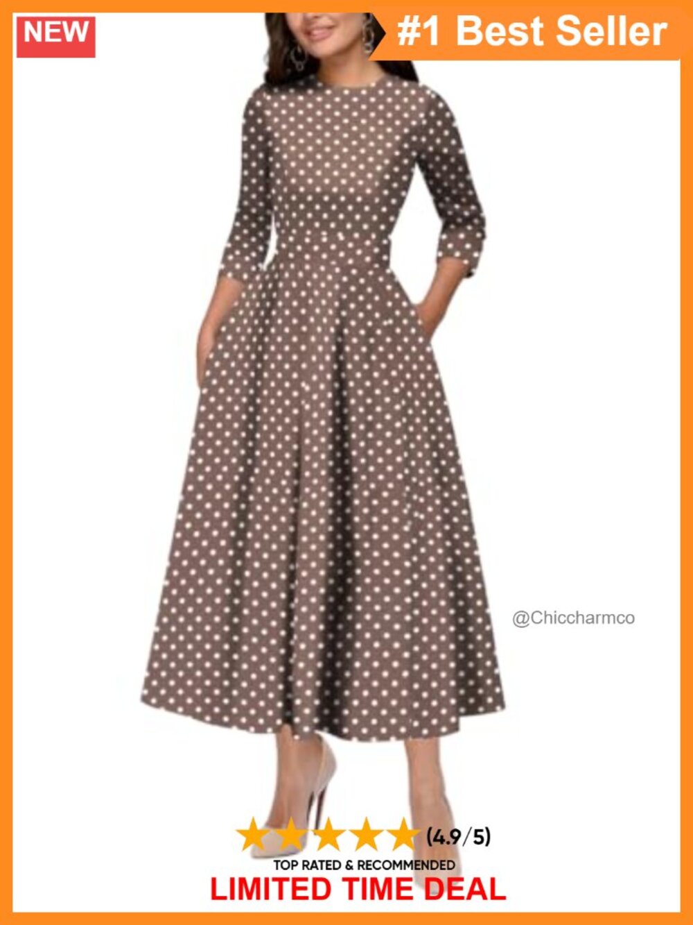 Vintage 1950s Cocktail Midi Dress Cotton Blend 3/4 Sleeve A-Line